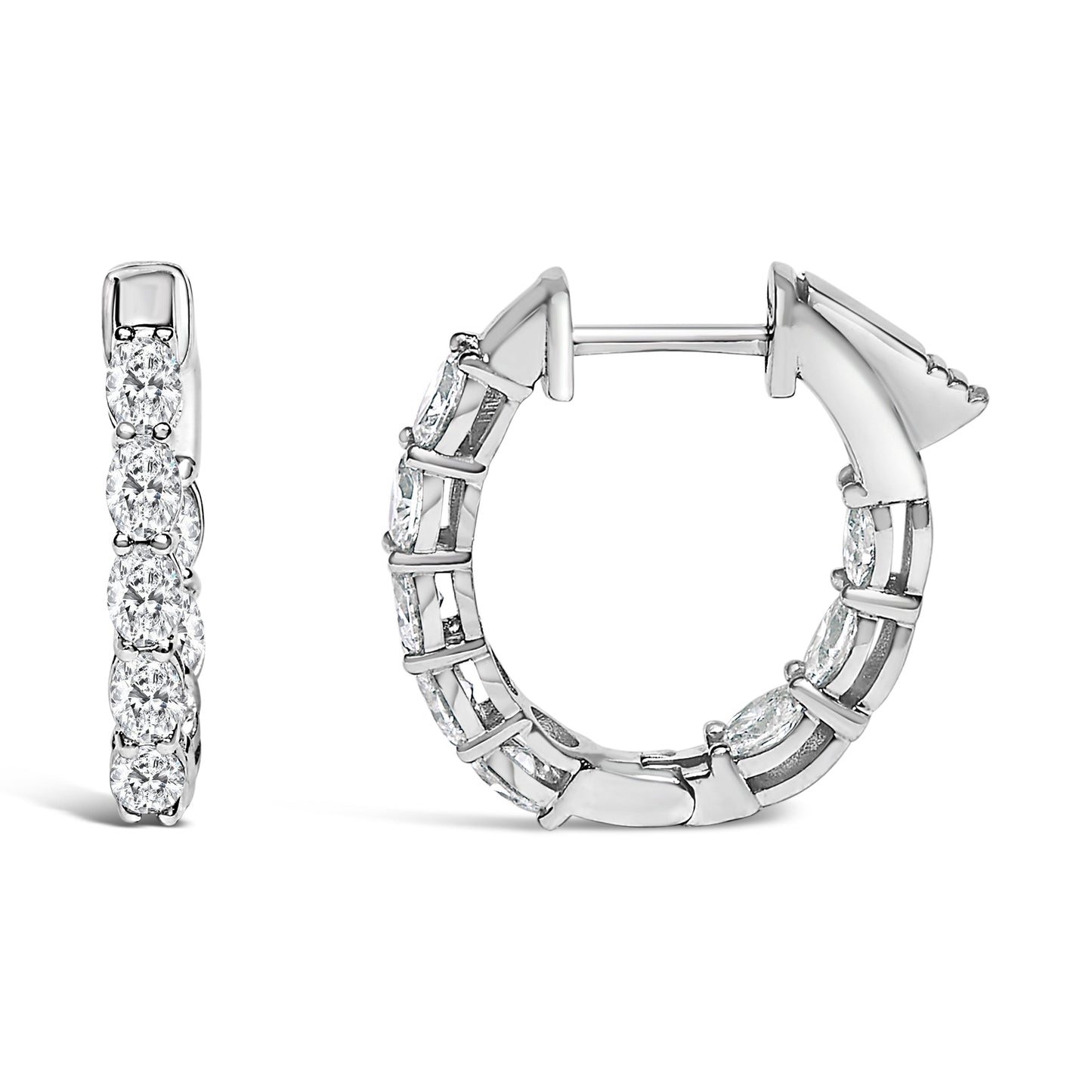 Pendientes de aro de oro blanco de 14K de 2 3/4 quilates de peso total con diamantes ovalados cultivados en laboratorio, de dentro hacia fuera