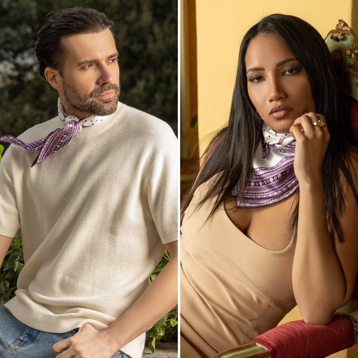 Verona - Silk Neckerchief - White & Lilac - My Men's Shop