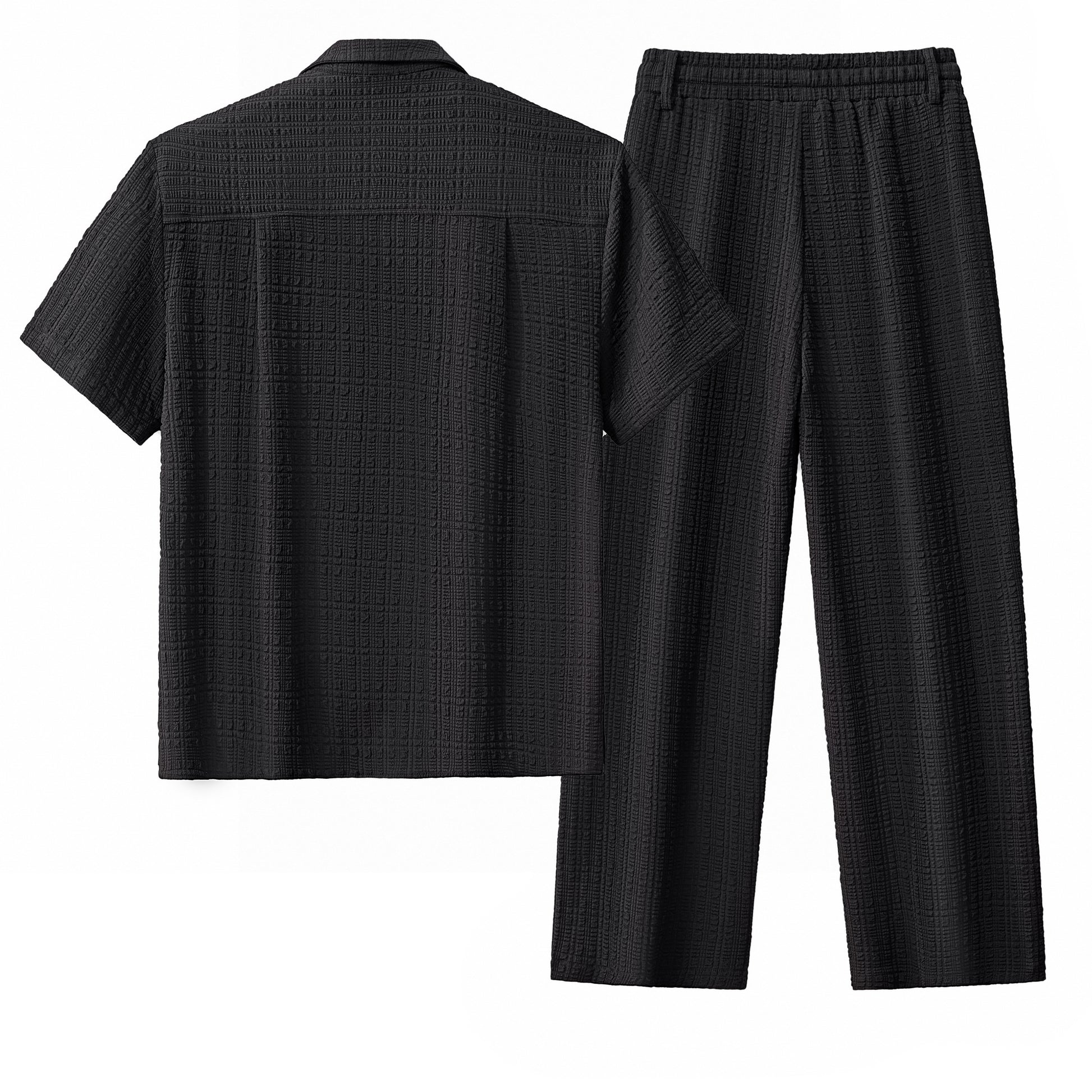 Loft Set – Textured Short Sleeve Shirt & Pant BLACK - My Men's Shop