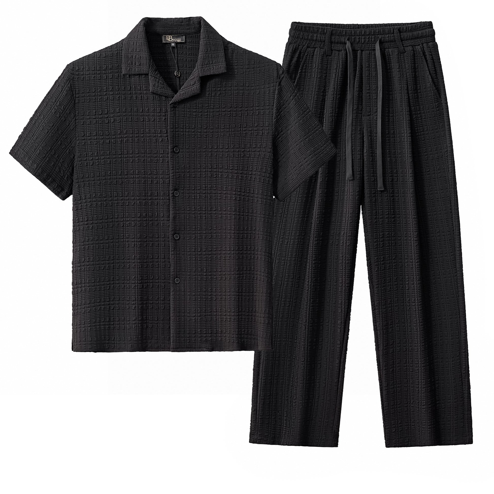 Loft Set – Textured Short Sleeve Shirt & Pant BLACK - My Men's Shop