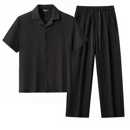 Loft Set – Textured Short Sleeve Shirt & Pant BLACK - My Men's Shop