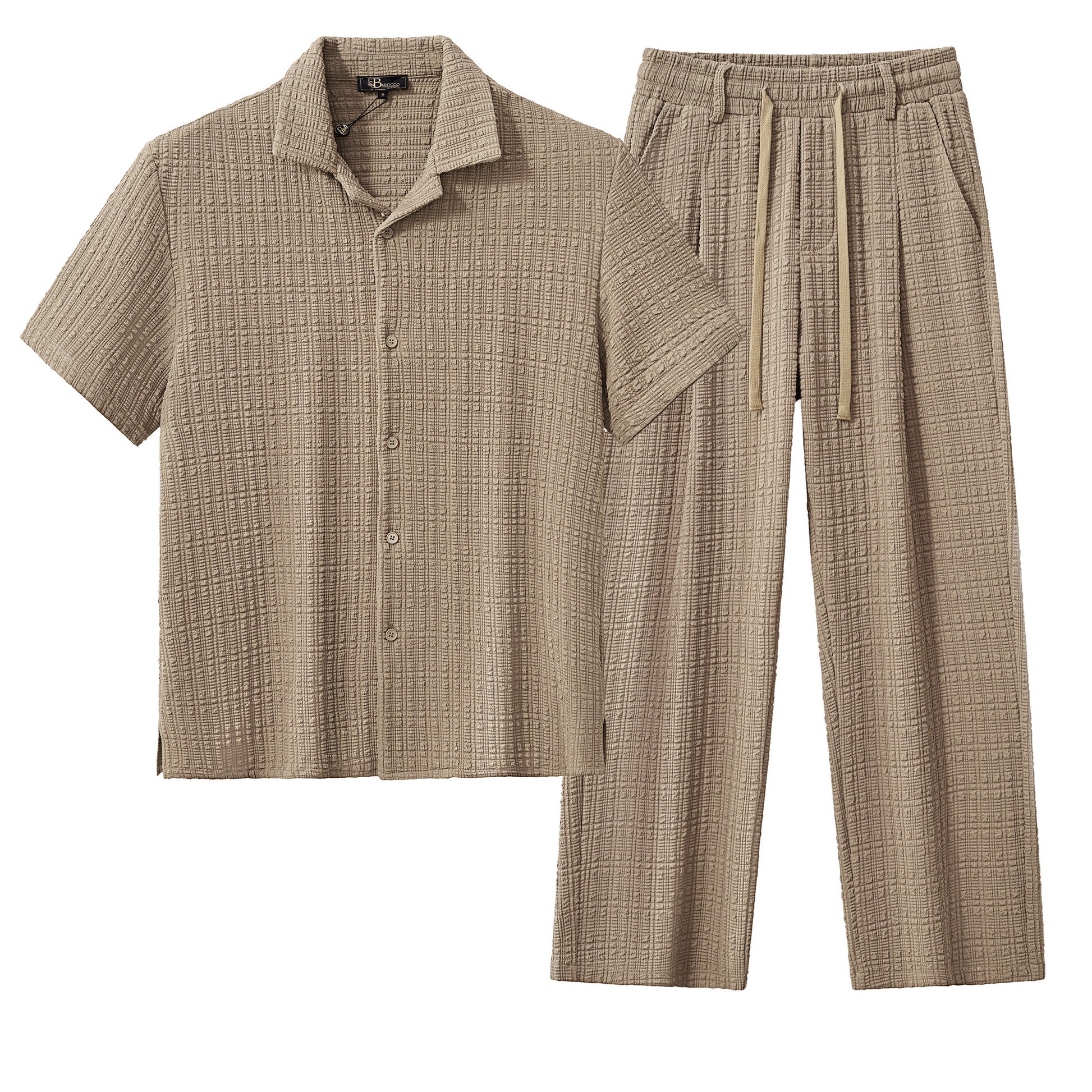 Loft Set – Textured Short Sleeve Shirt & Pant BROWN - My Men's Shop