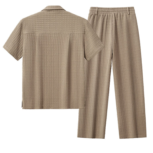 Loft Set – Textured Short Sleeve Shirt & Pant BROWN - My Men's Shop