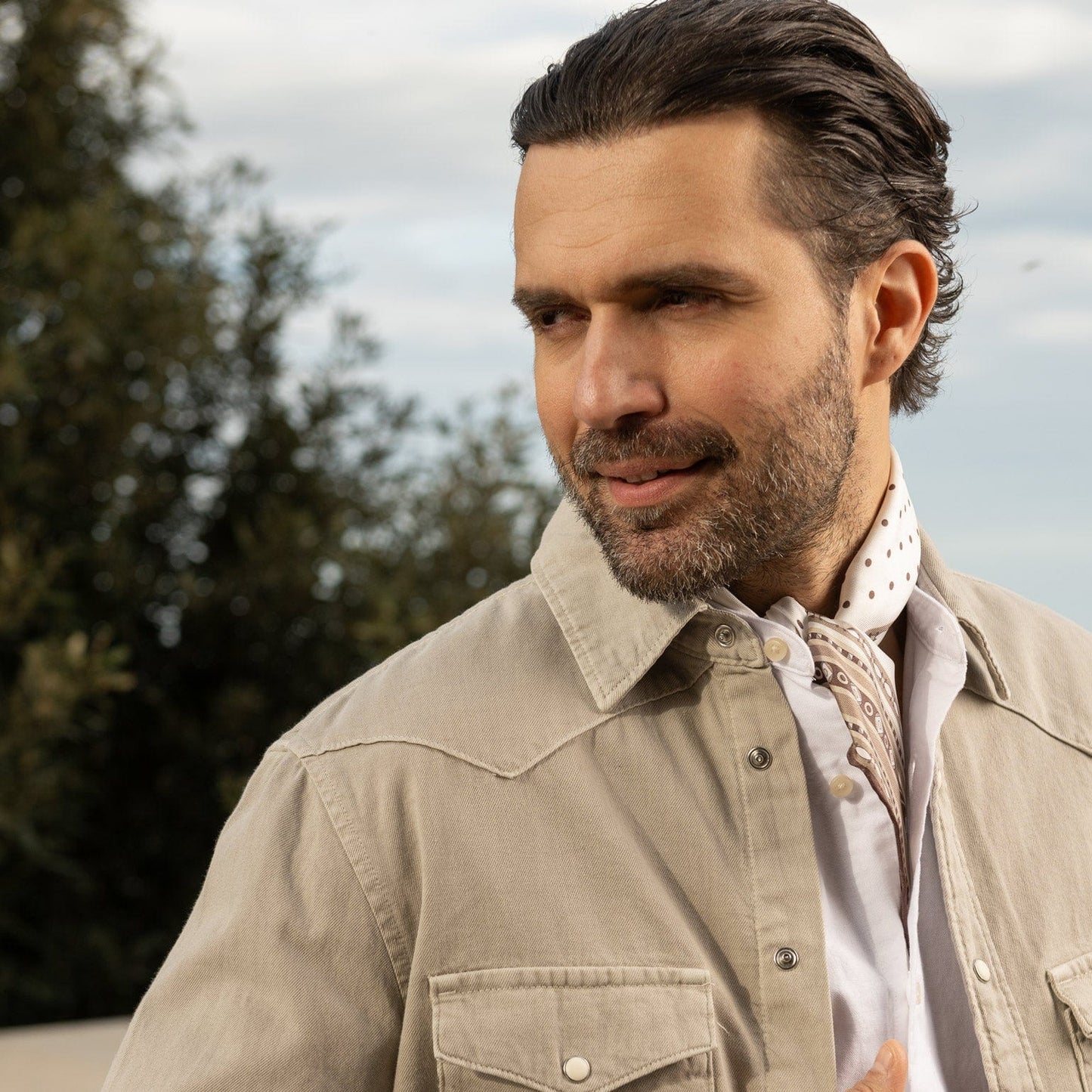 Verona - Silk Neckerchief - White & Sand - My Men's Shop