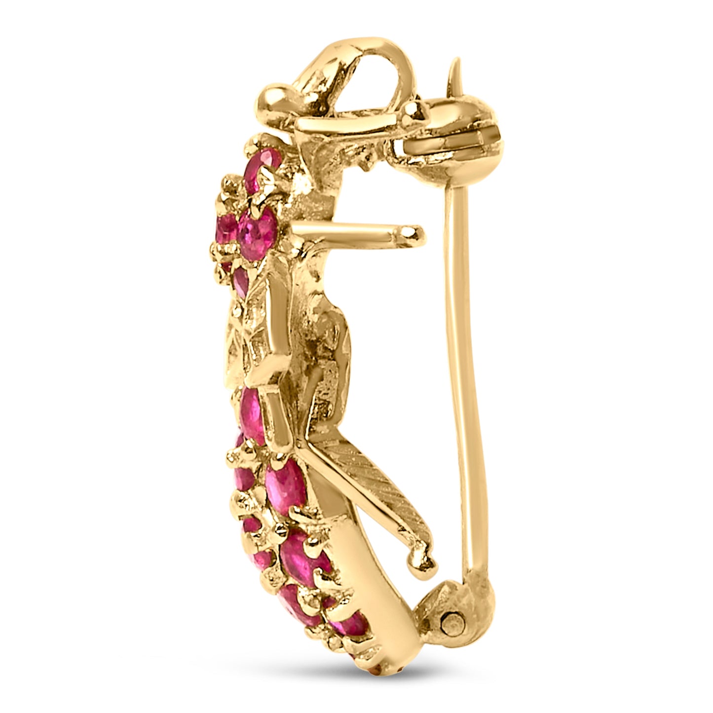 Broche de abeja de oro amarillo de 14 quilates con rubí rojo