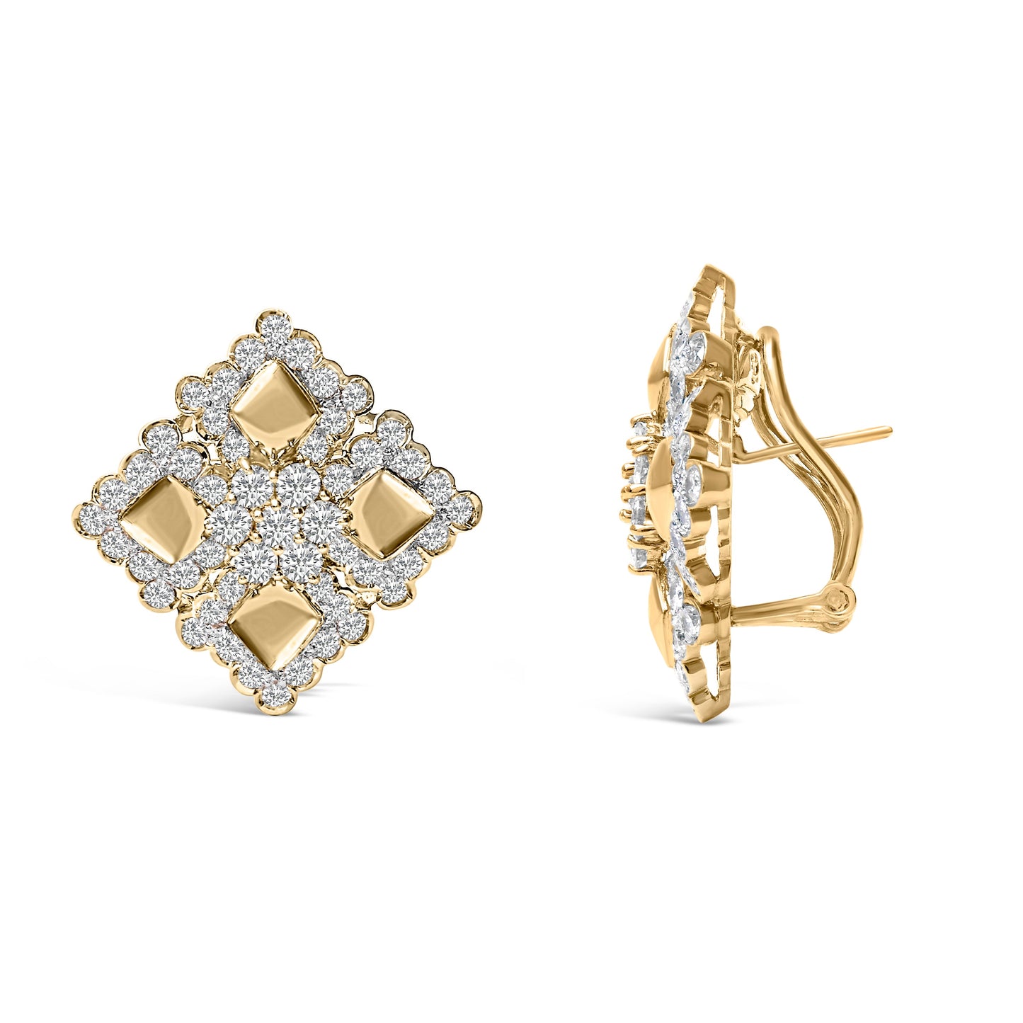 Pendientes de tuerca de racimo geométrico de diamantes de oro amarillo de 18 quilates y 5 1/5 quilates