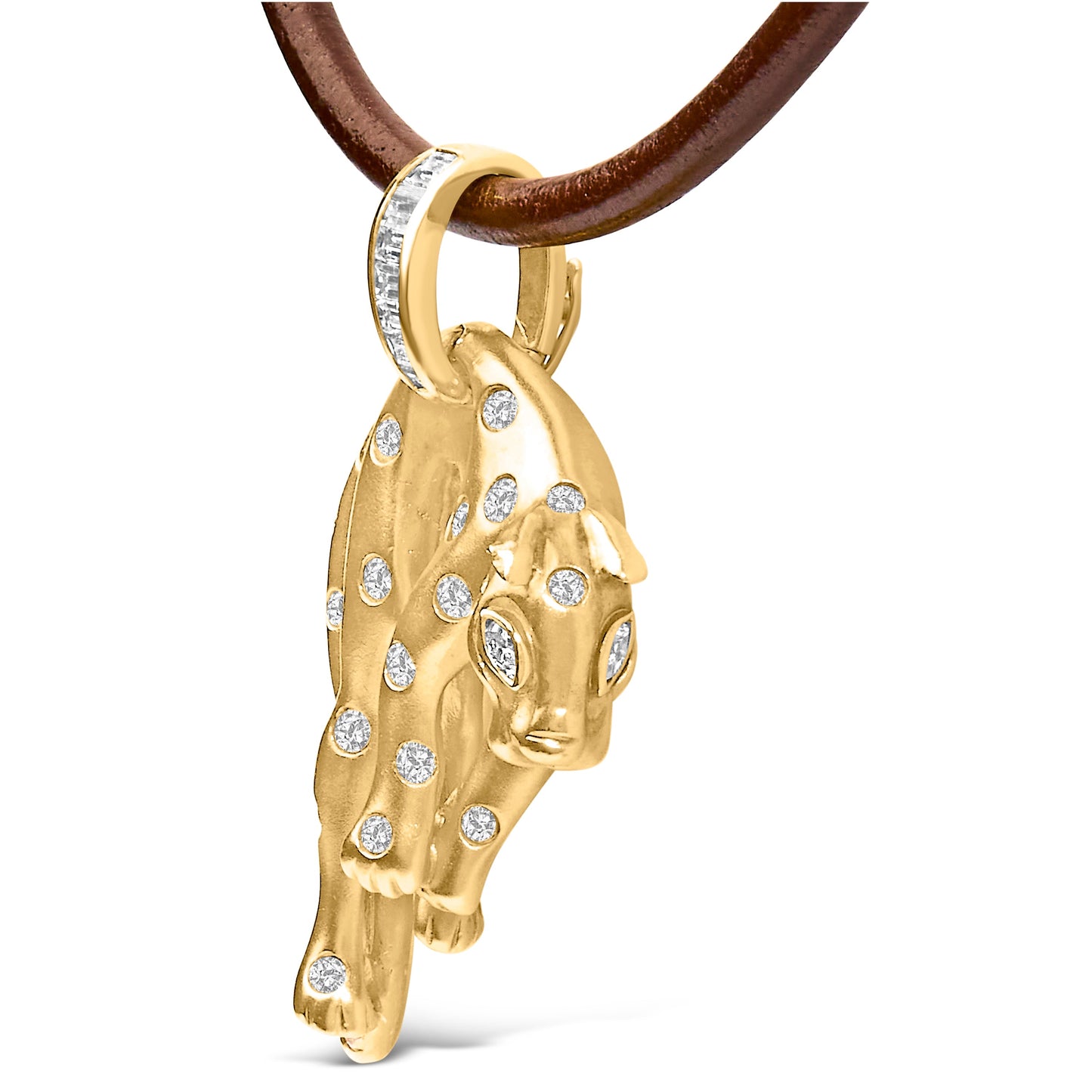 Collar con colgante de gato y fianza de diamante de 1.00 Cttw de 18K con acabado mate (color F-G, claridad VS2-SI1)