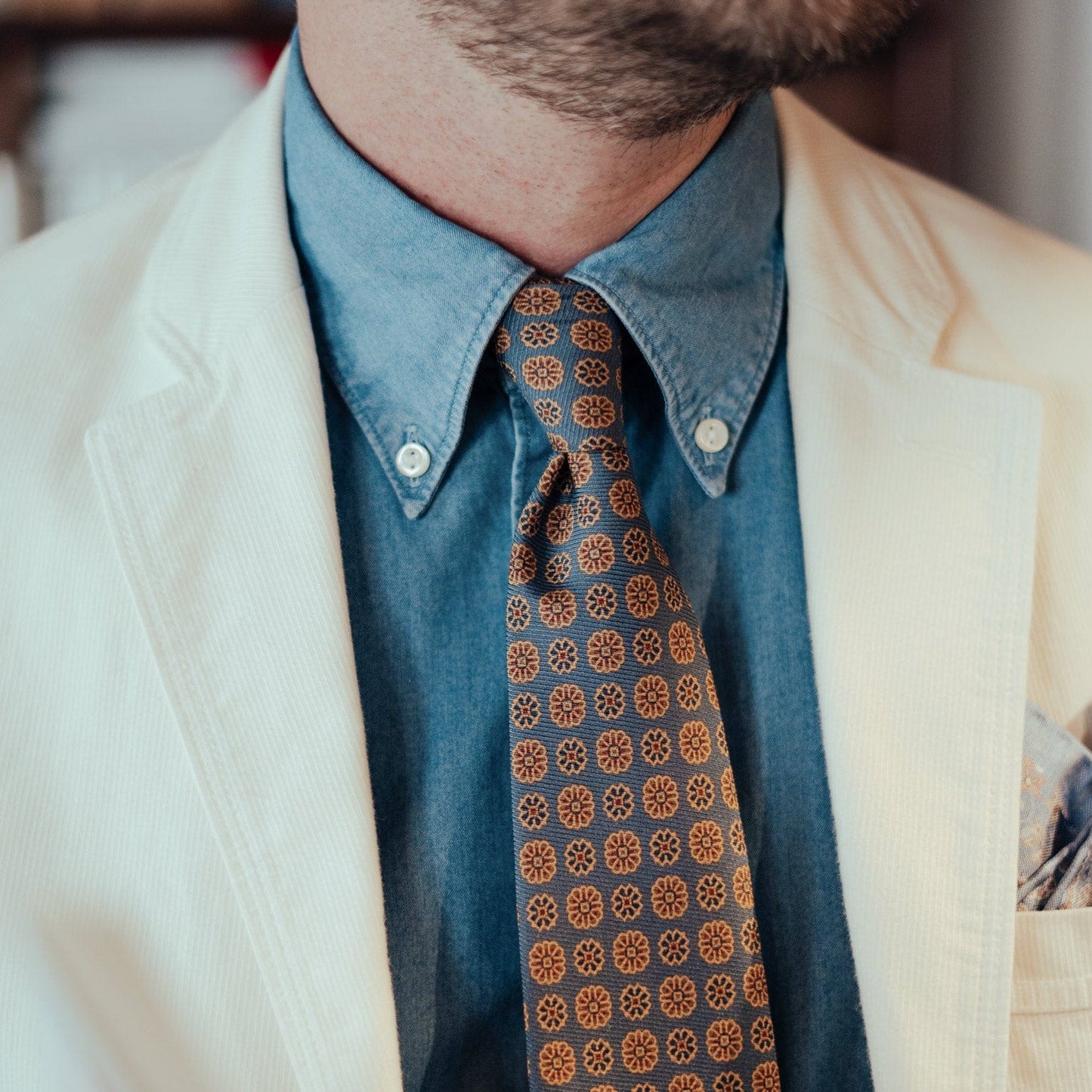 Claudius - Printed Madder Silk Tie - Venetian Blue - My Men's Shop