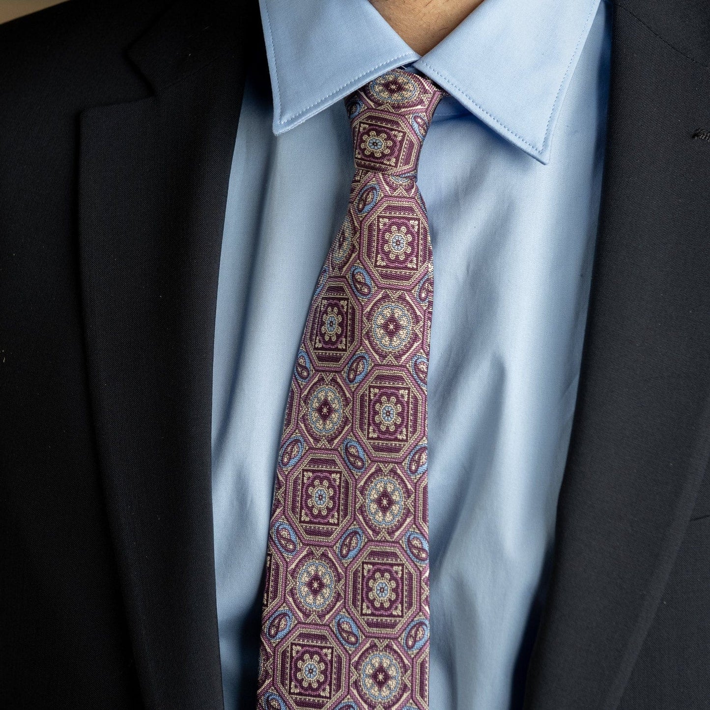 Mantova - Printed Silk Tie - Burgundy Plum - My Men's Shop