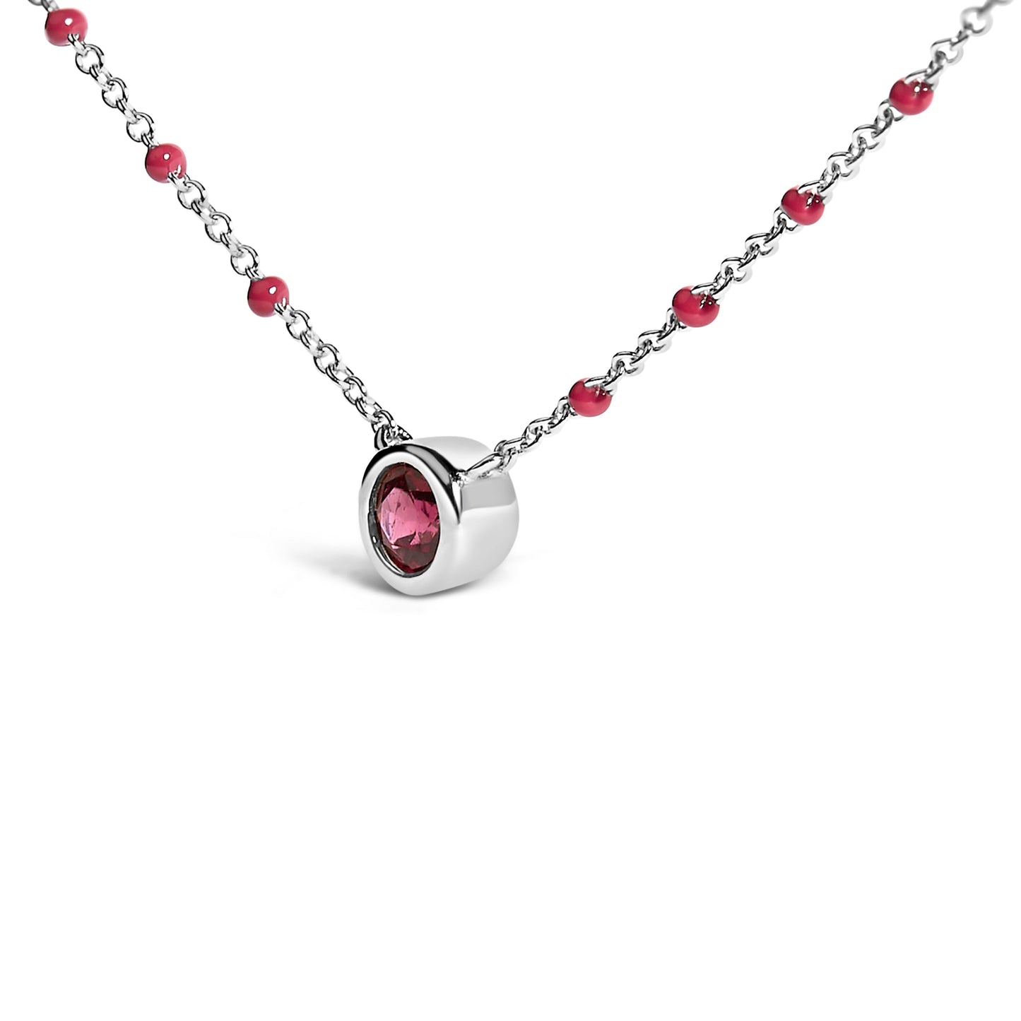 Collar de Plata de Ley Rodolita Esmalte Cuentas Cadena 18 Pulgadas