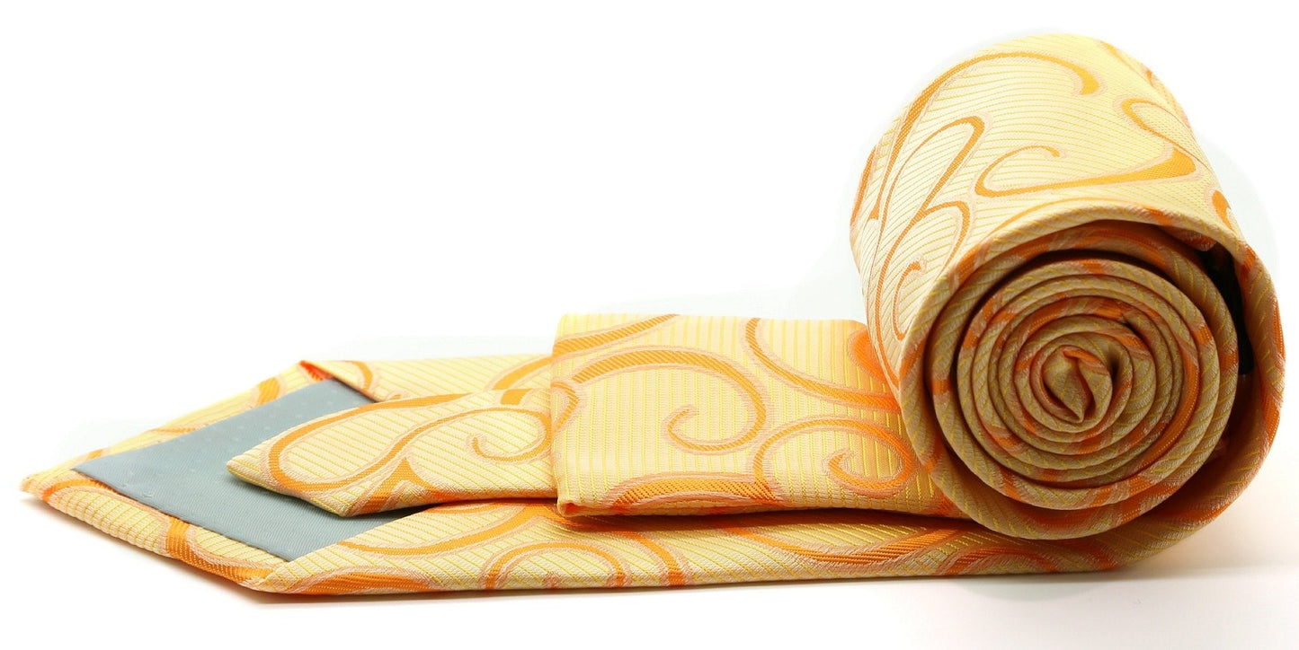 Mens Dads Classic Yellow Paisley Pattern Business Casual Necktie & Hanky Set O-9