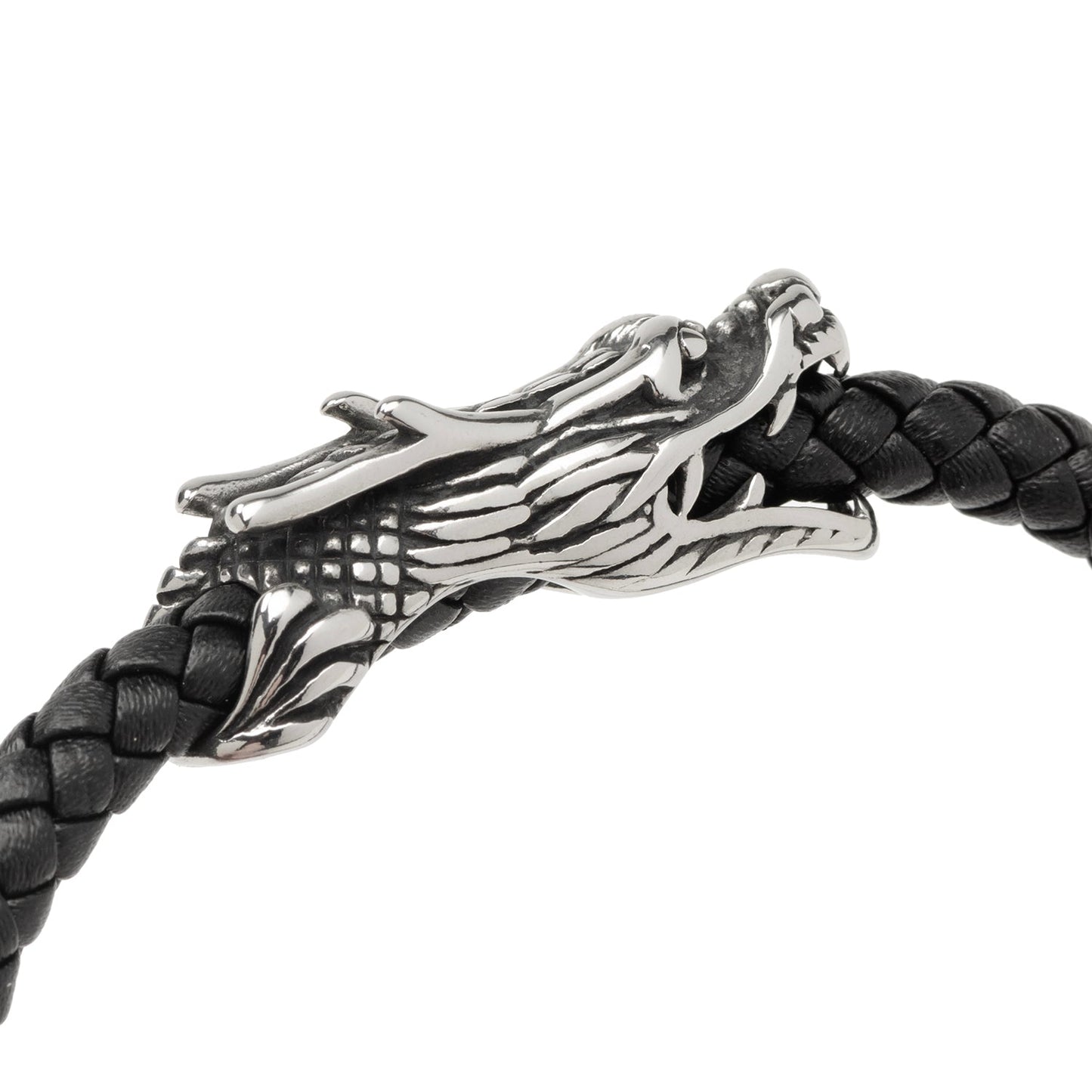 Dragon Head Braided Black Leather Bracelet with Magnetic Closure - My Men's Shop