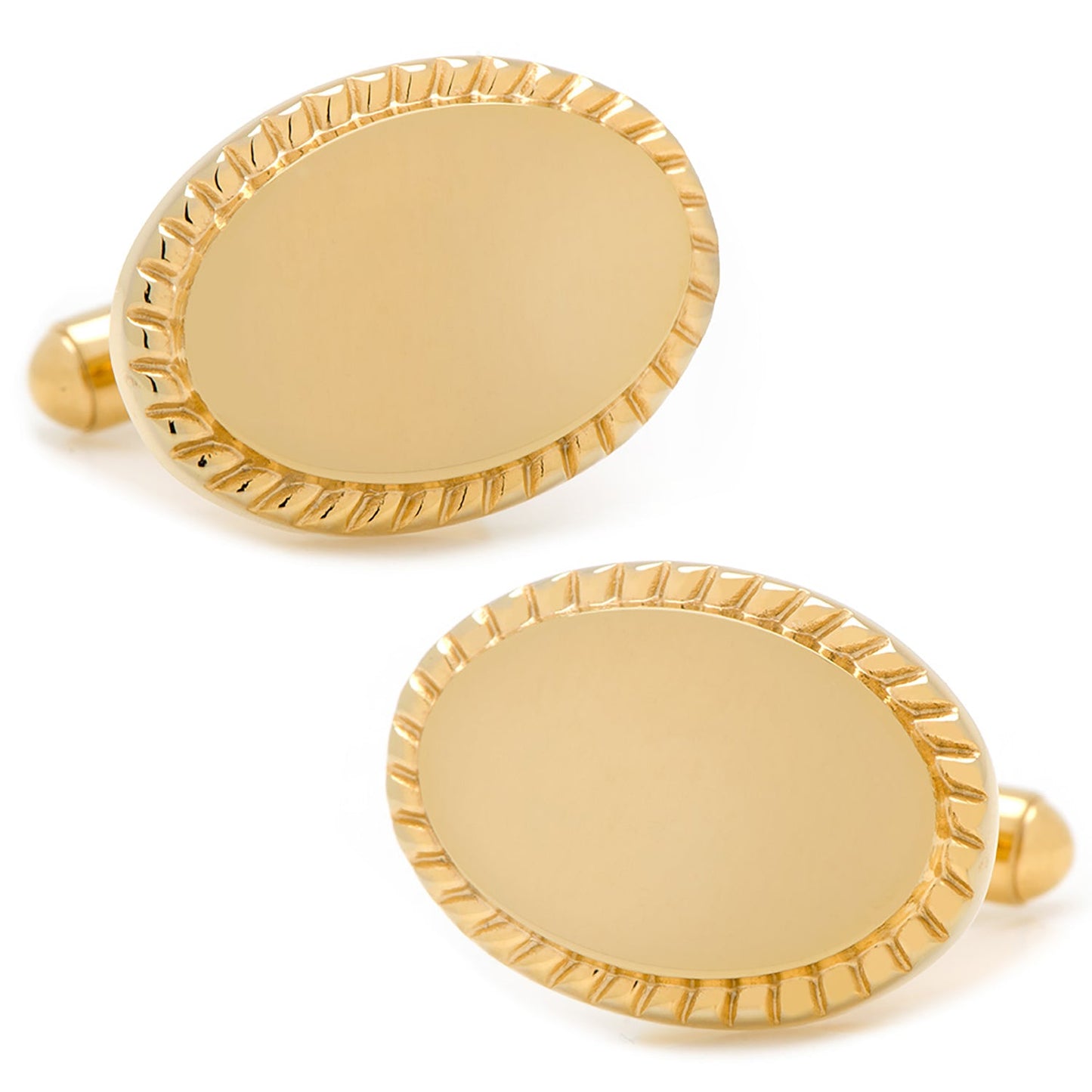 14K Gold Plated Rope Border Oval Cufflinks and Tie Bar Gift Set