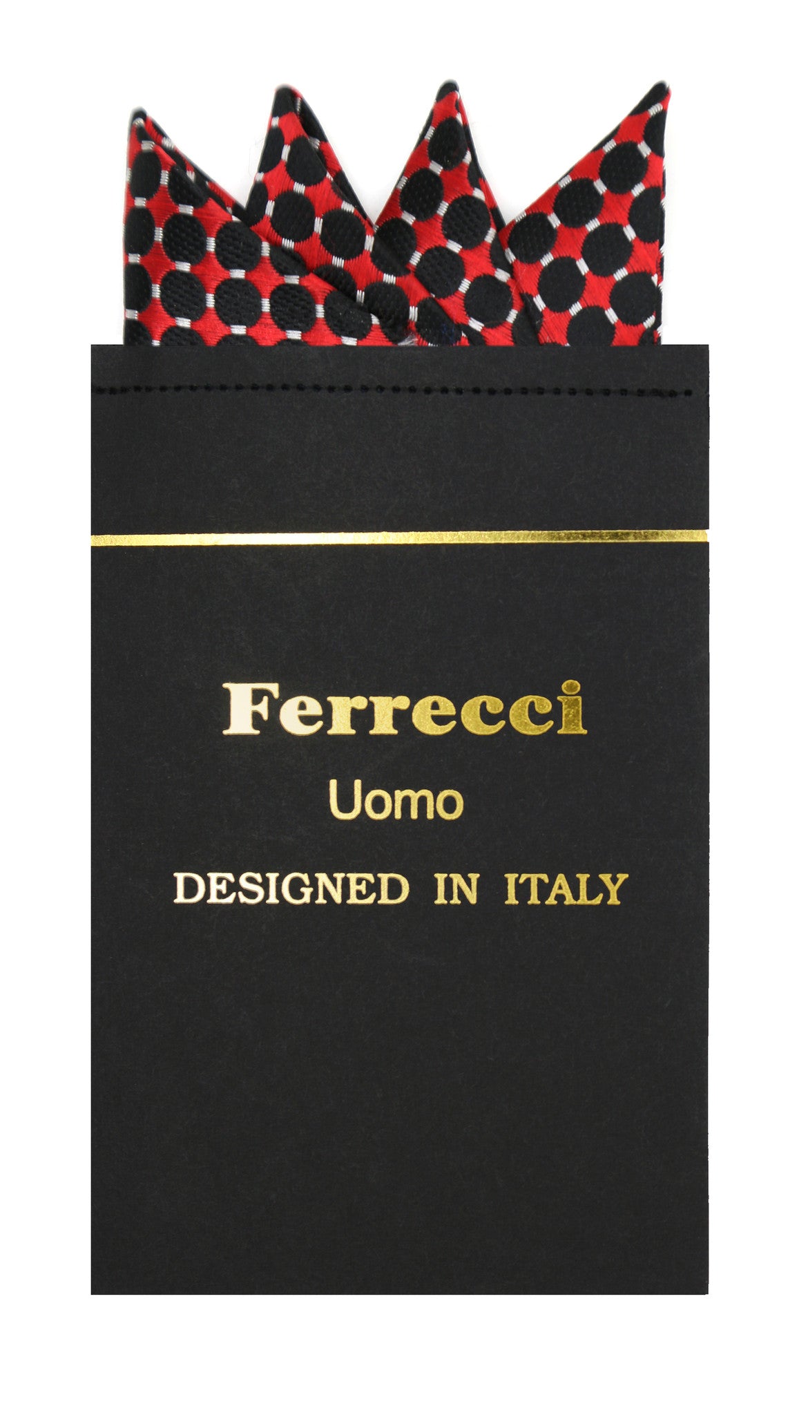 Pre-Folded Microfiber Red Black Geometric Handkerchief Pocket Square