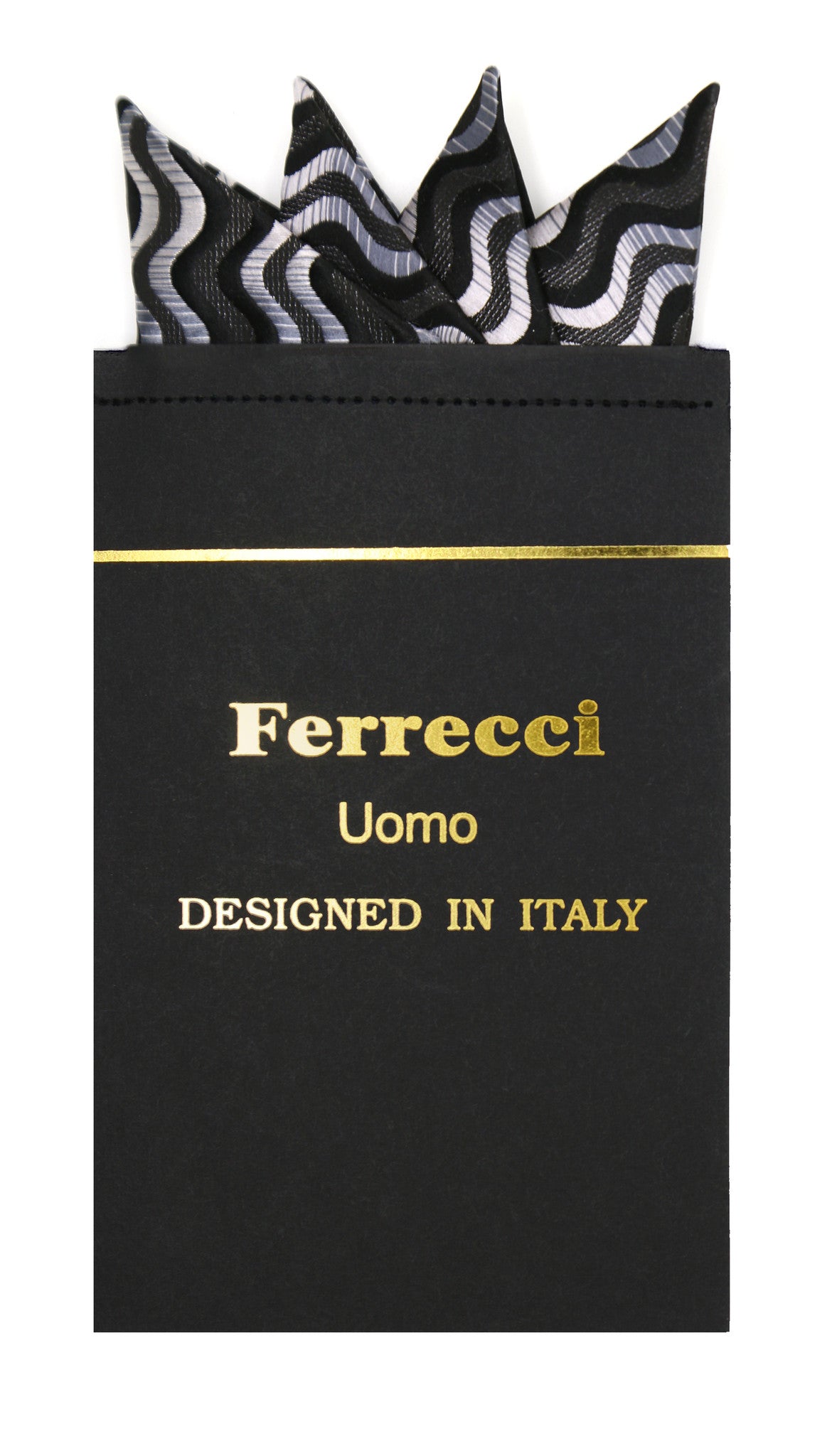 Pre-Folded Microfiber Swirl Black Stripe Handkerchief Pocket Square