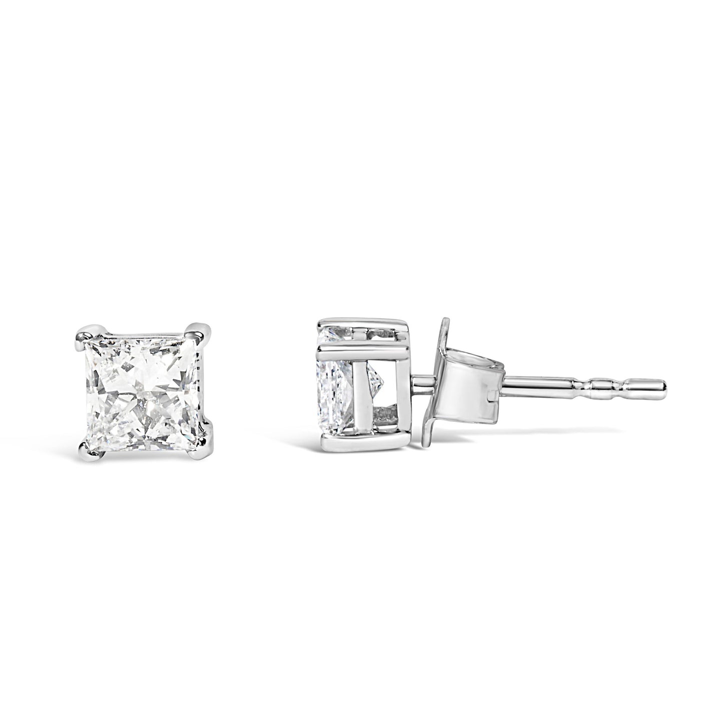 Pendientes de botón solitarios de 4 puntas de oro blanco de 14 quilates con diamantes de laboratorio talla princesa de 3/8 quilates (claridad VS1-VS2, color F-G)