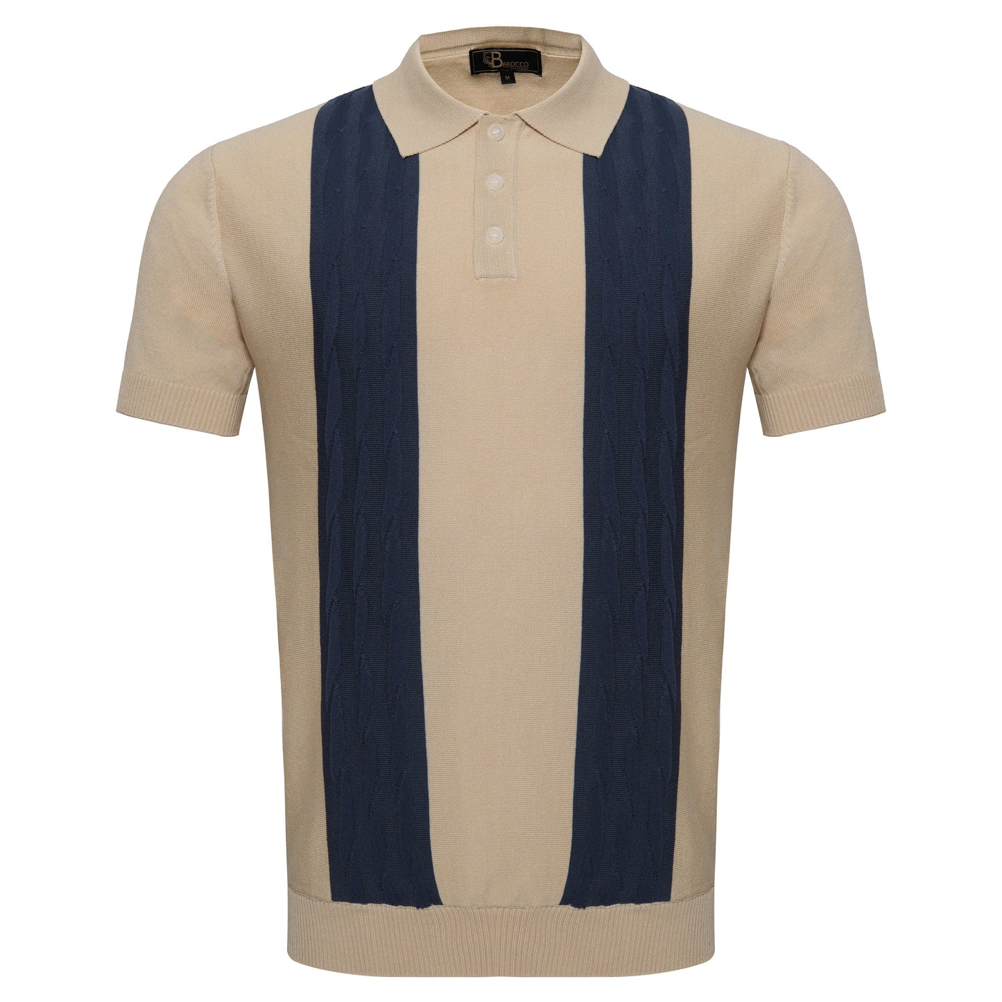 Men's Retro-Inspired Knitted Polo Shirt IVORY/NAVY - My Men's Shop