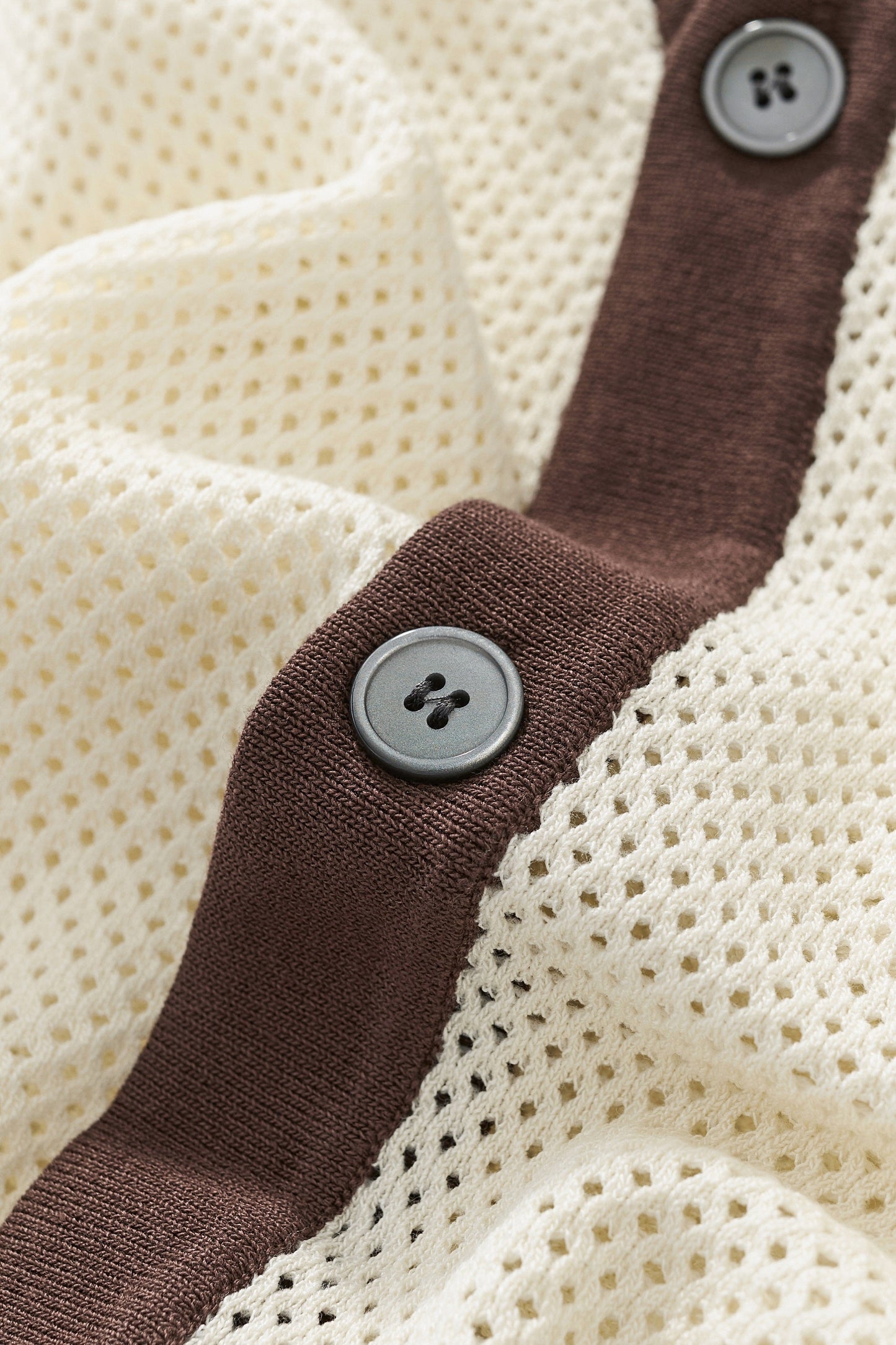 Contrast Trim Mesh Button-Up IVORY