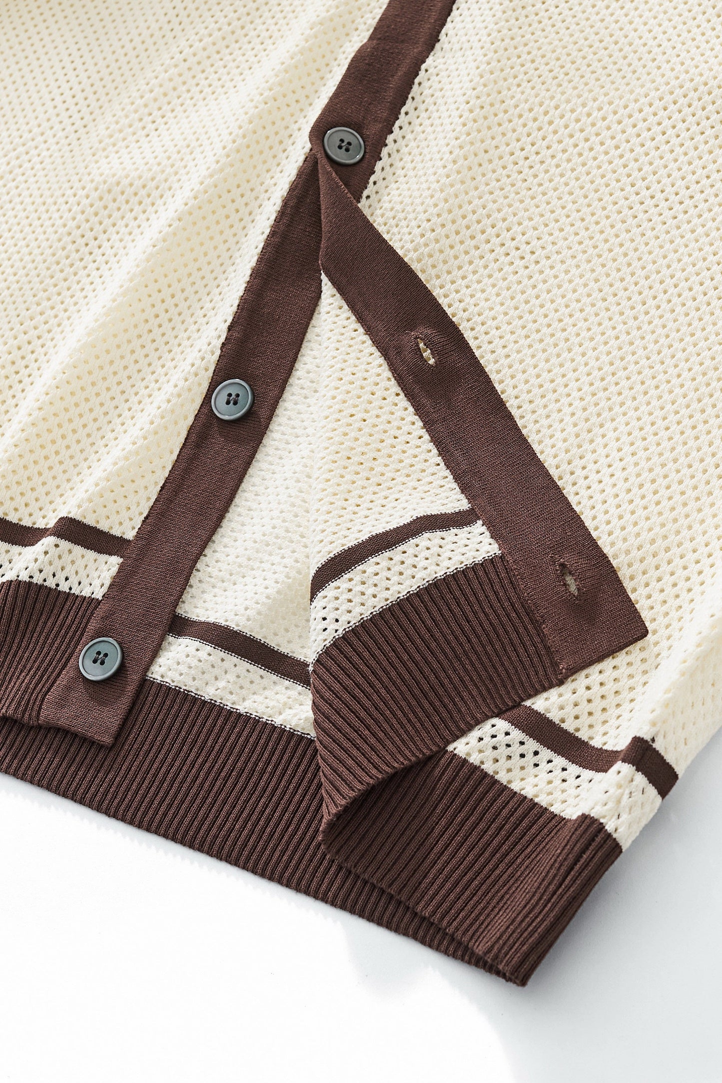 Contrast Trim Mesh Button-Up IVORY