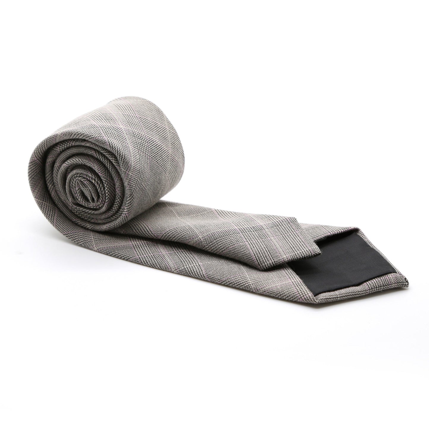 Slim Taupe & Grey With Hint Of Lavender Plaid Neckties & Handkerchief