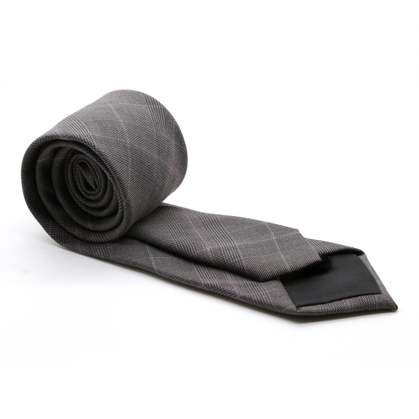 Slim Charcoal & Grey With Hint Of Lavender Plaid Neckties & Handkerchief