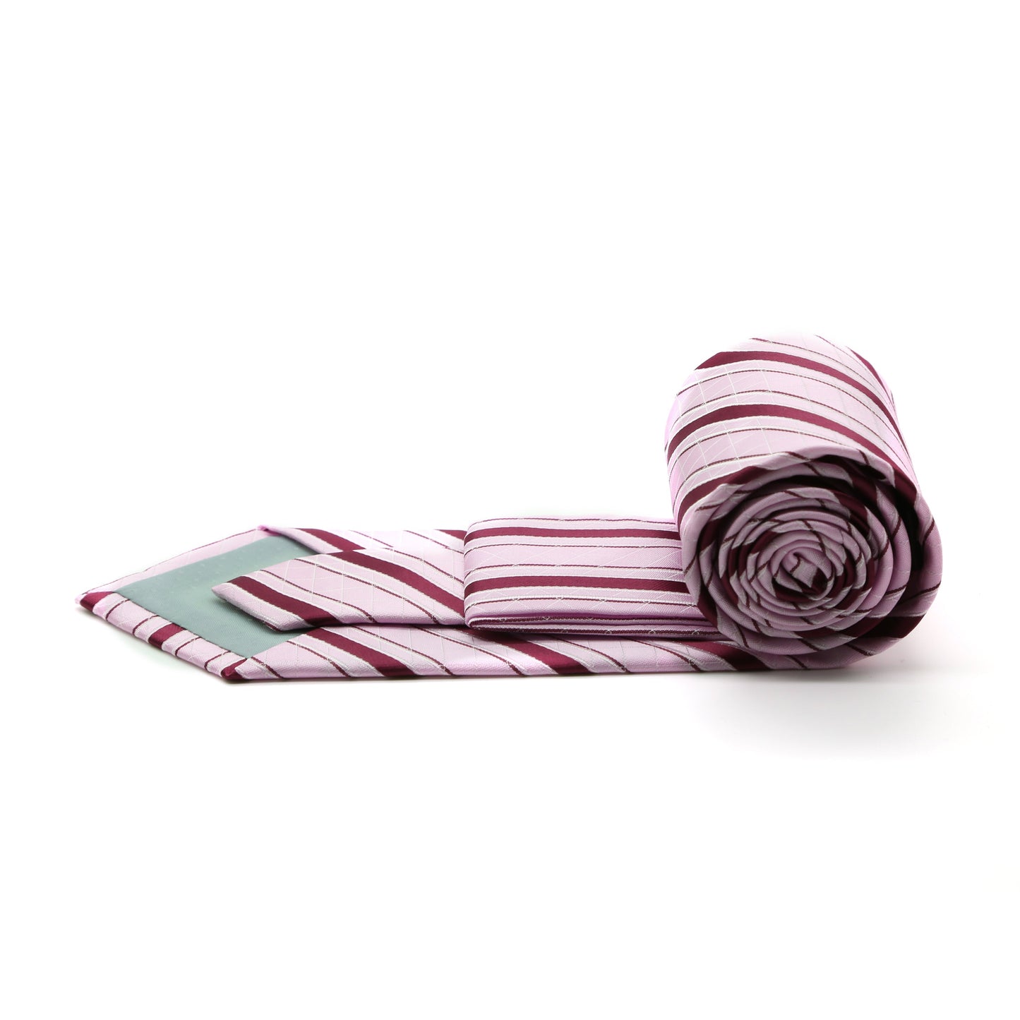 Ferrecci Mens Pink/Fuchsia Striped Pattern Necktie with Handkerchief Set