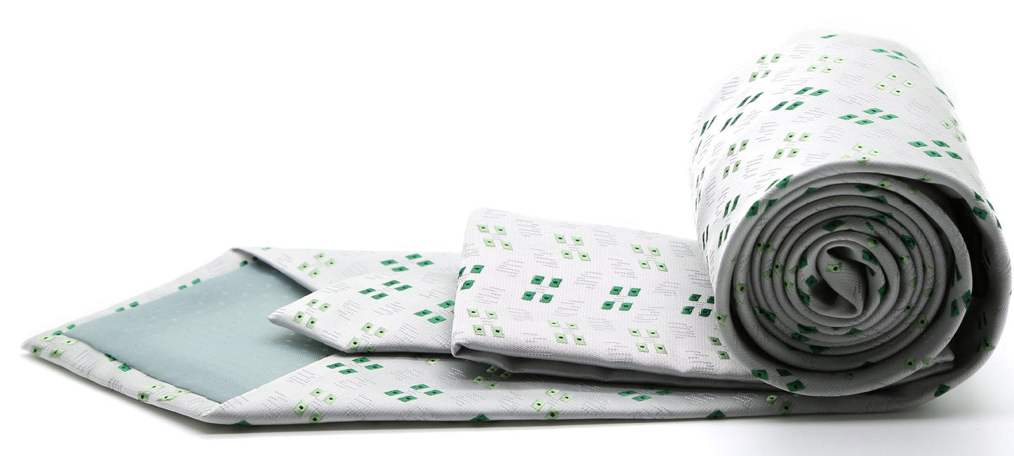 Mens Dads Classic Green Geometric Pattern Business Casual Necktie & Hanky Set QO-3
