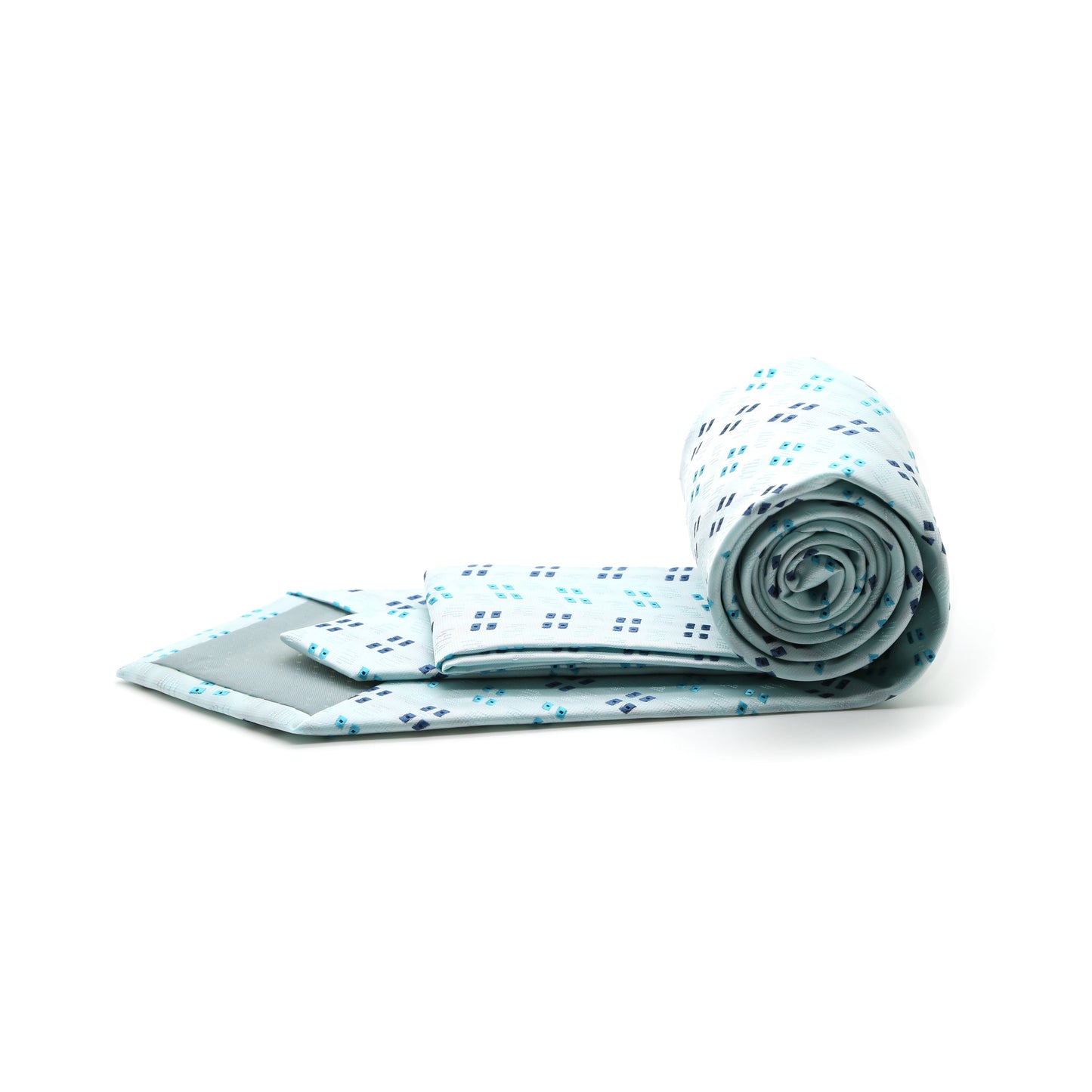 Ferrecci Mens Lite Blue Geo Pattern Necktie with Handkerchief Set