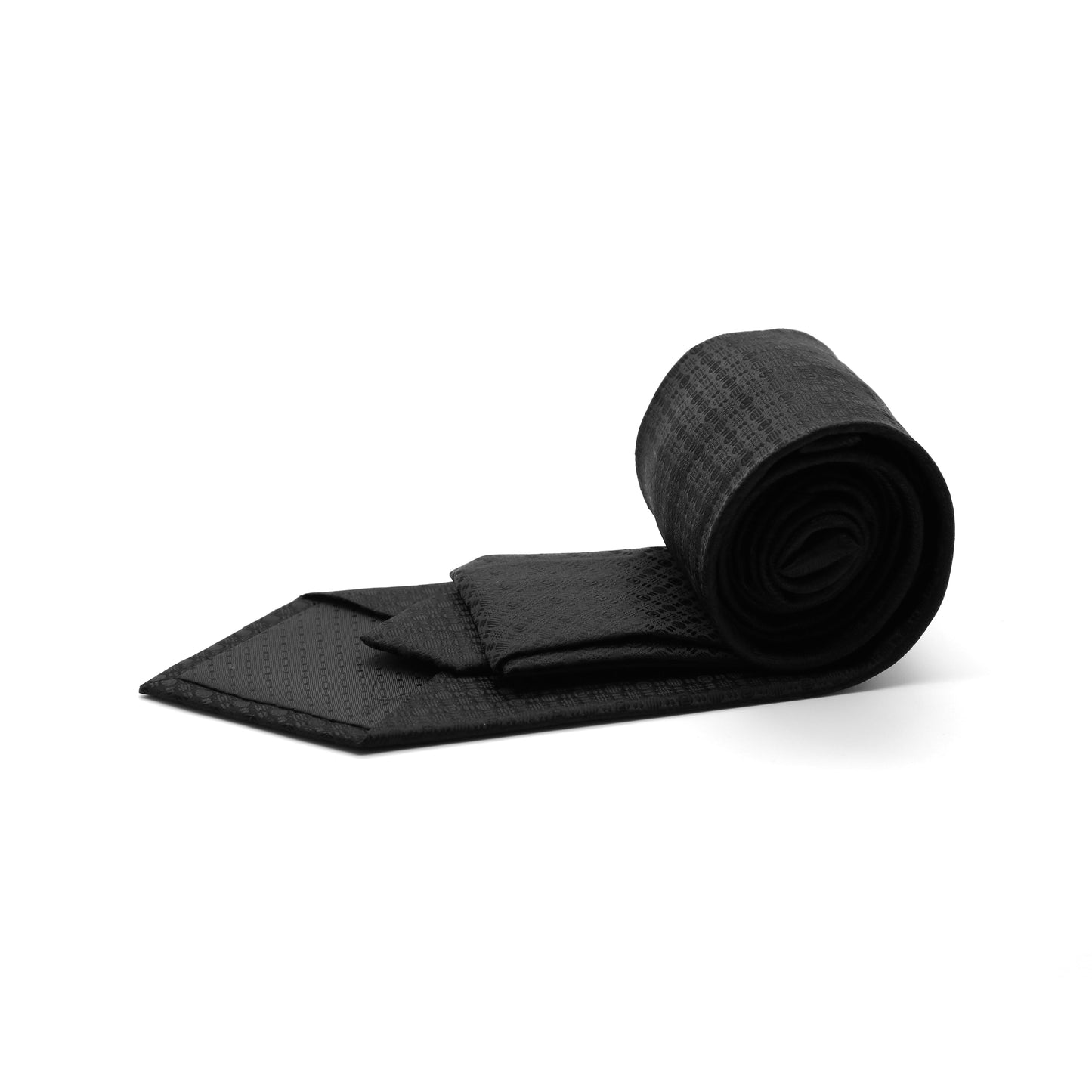 Ferrecci Mens Black/Black Geometric Necktie with Handkerchief Set