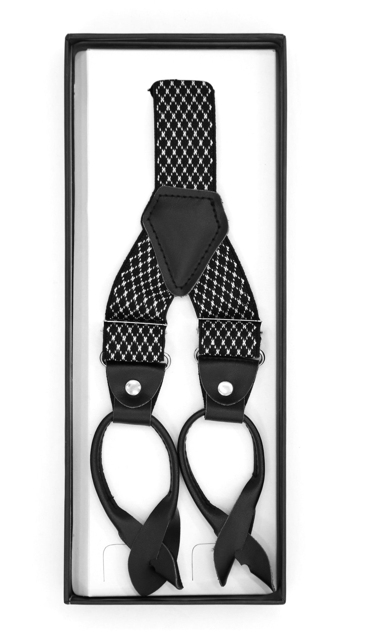 Black with White Diamond Unisex Button End Suspenders