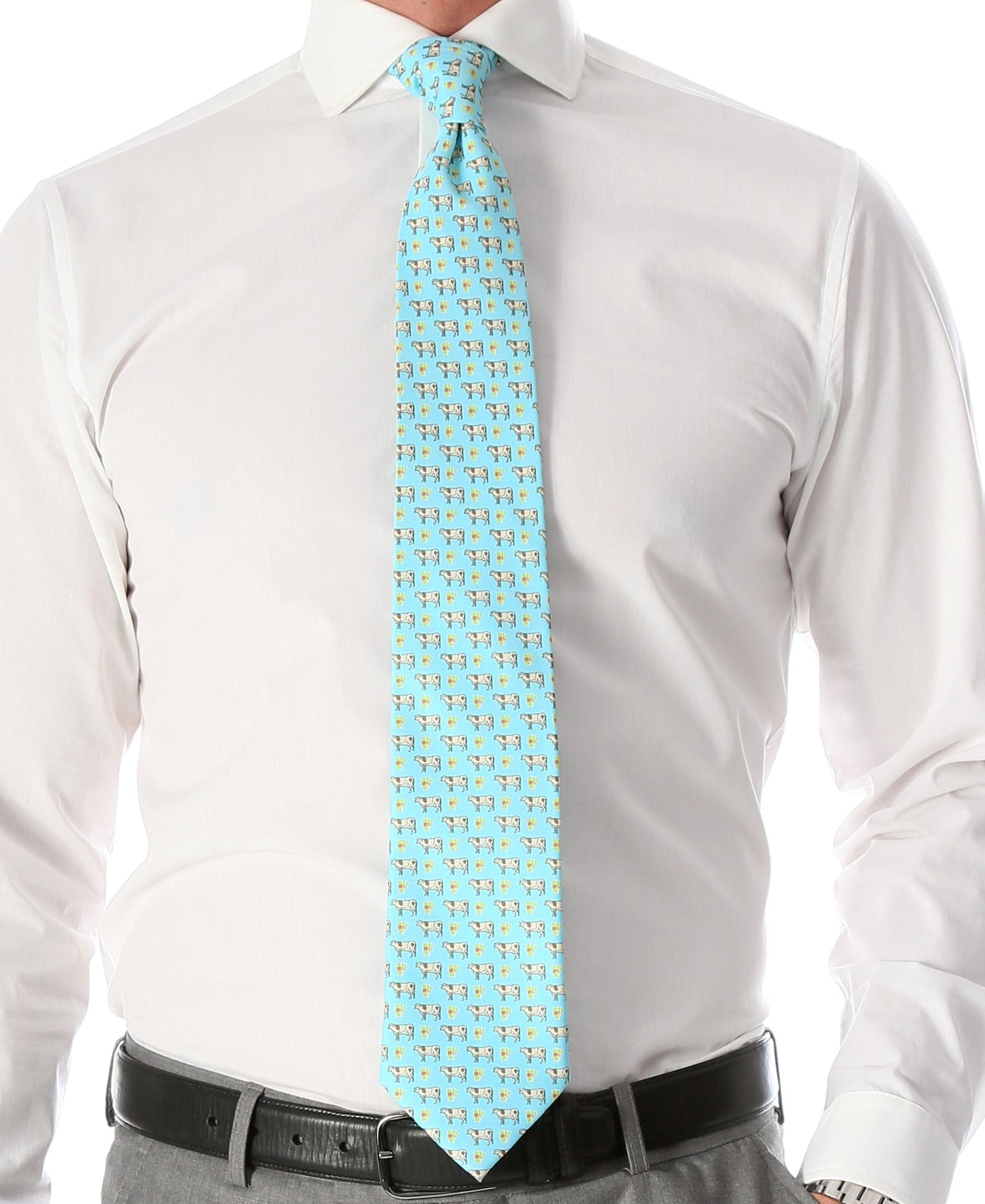 Cow Aqua Necktie with Handkerchief Set