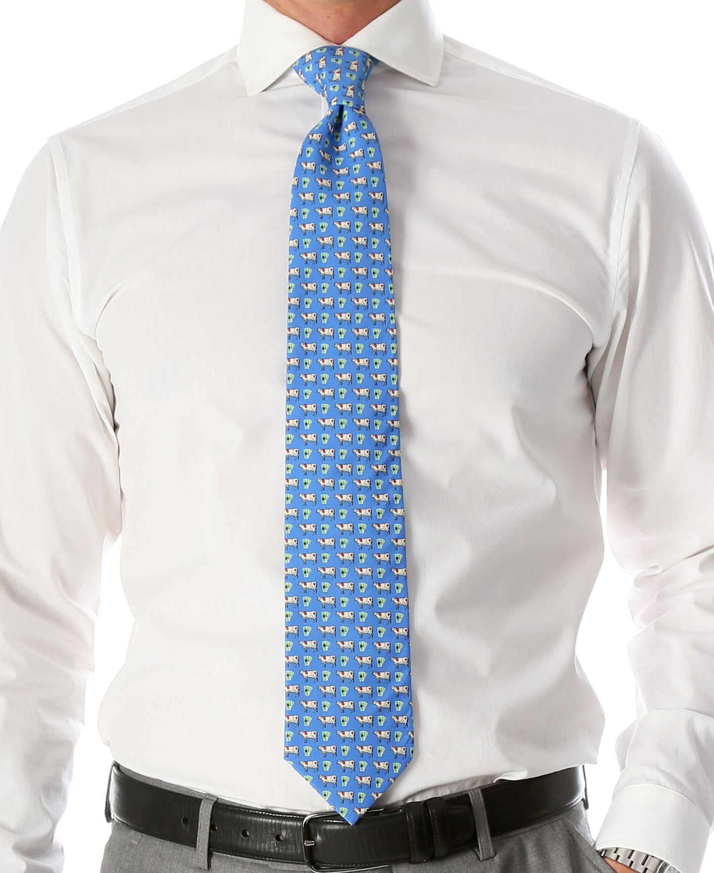 Cow Blue Necktie with Handkerchief Set