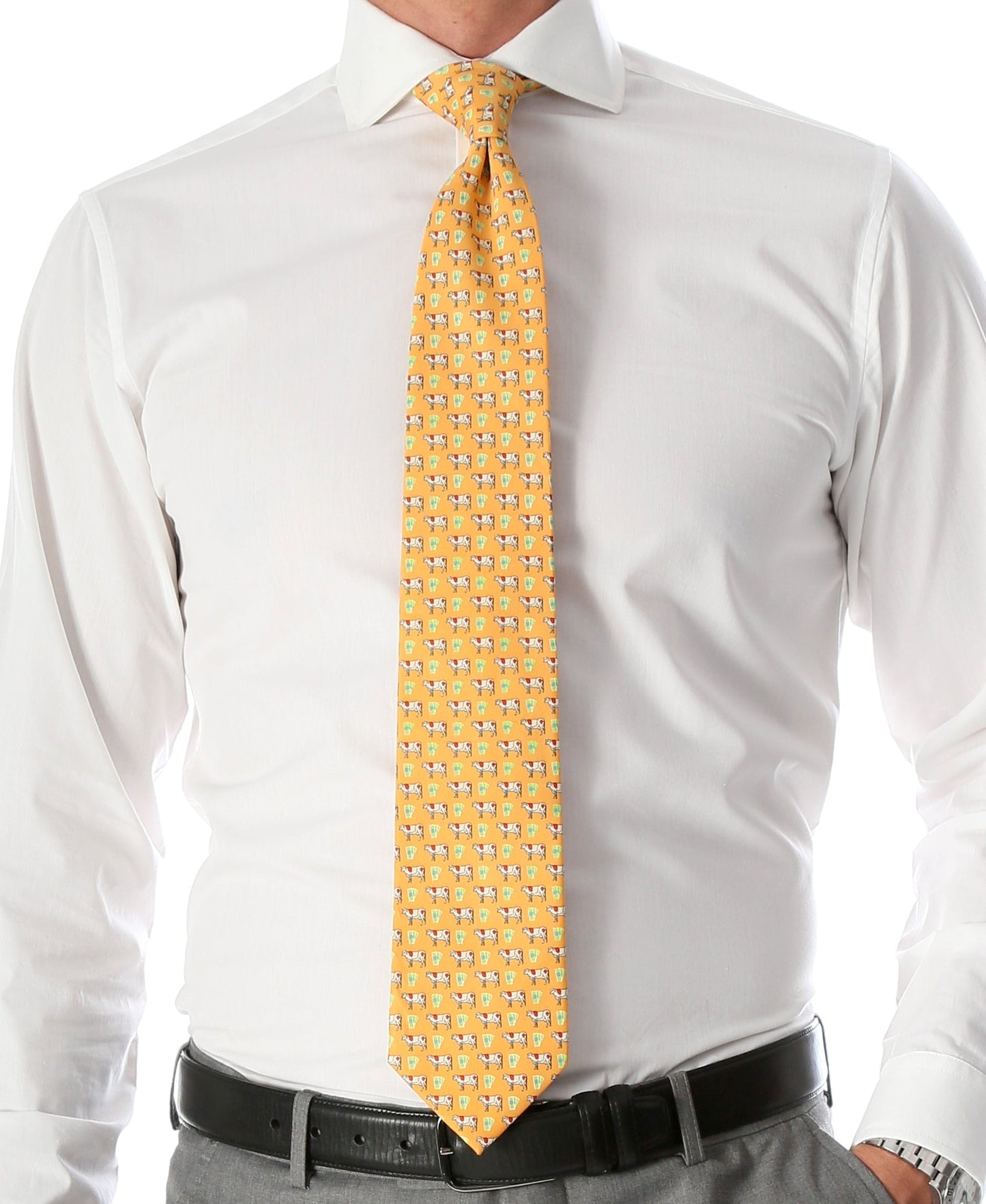 Cow Citrus Necktie with Handkerchief Set