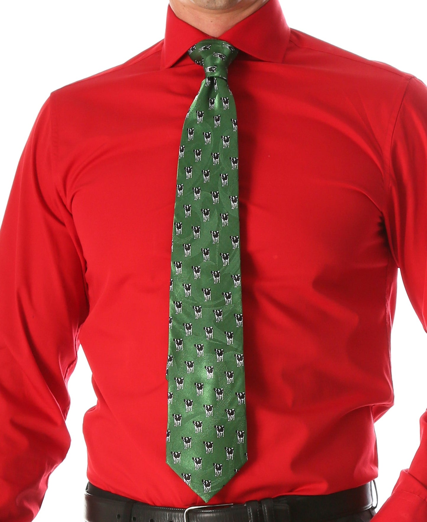 Cow Green Necktie with Handkerchief Set