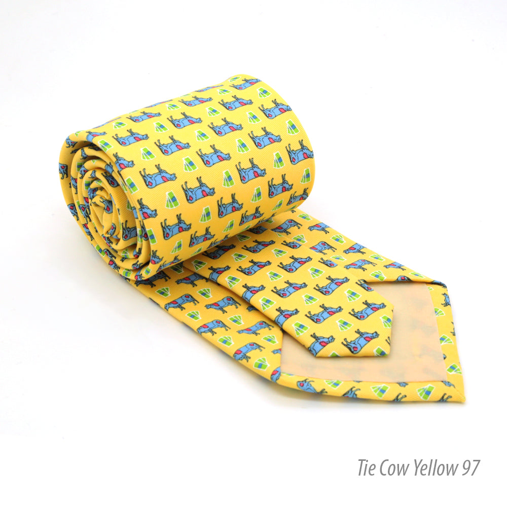 Cow Yellow Necktie with Handkerchief Set