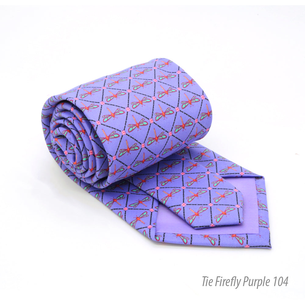 Firefly Purple Necktie with Handkerchief Set
