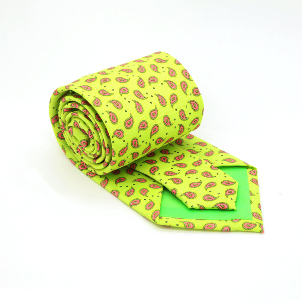 Paisley Lime Necktie with Handkerchief Set