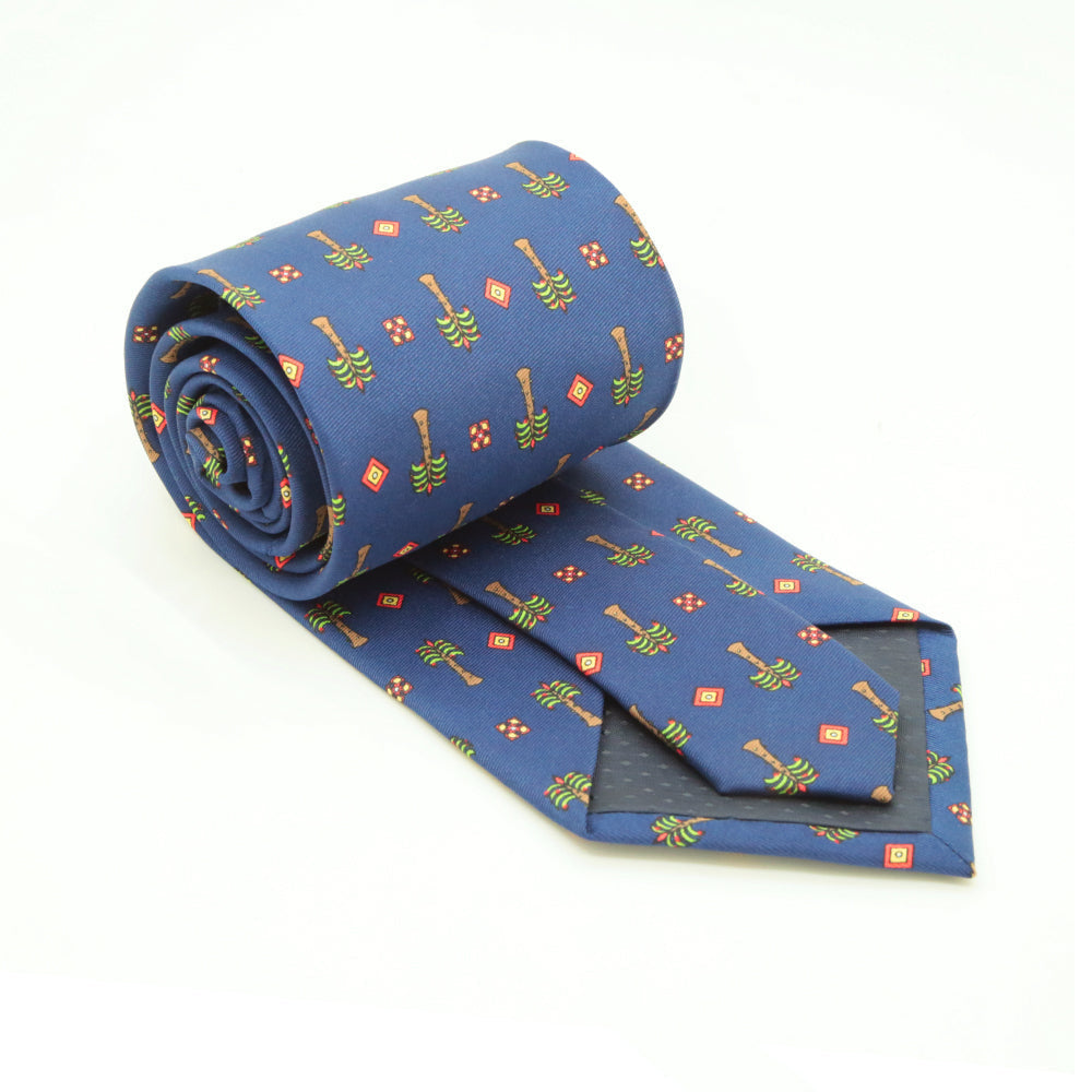 Palm Tree Navy Necktie with Handkerchief Set