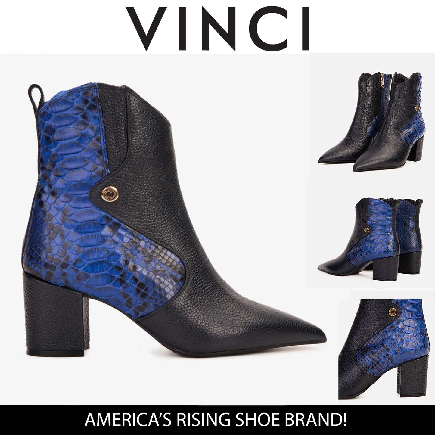 The Saturn Sax Blue Pythn Leather Block Heel Women Boot