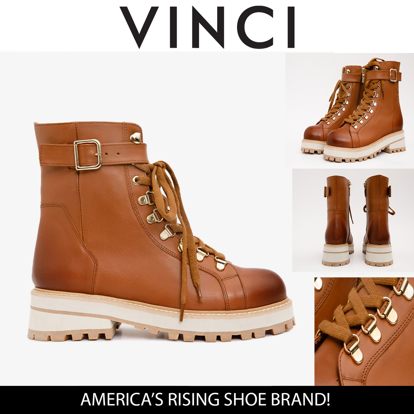 The Belgrano Tan Leather Lace-Up Ankle Women Boot With a Side Zipper