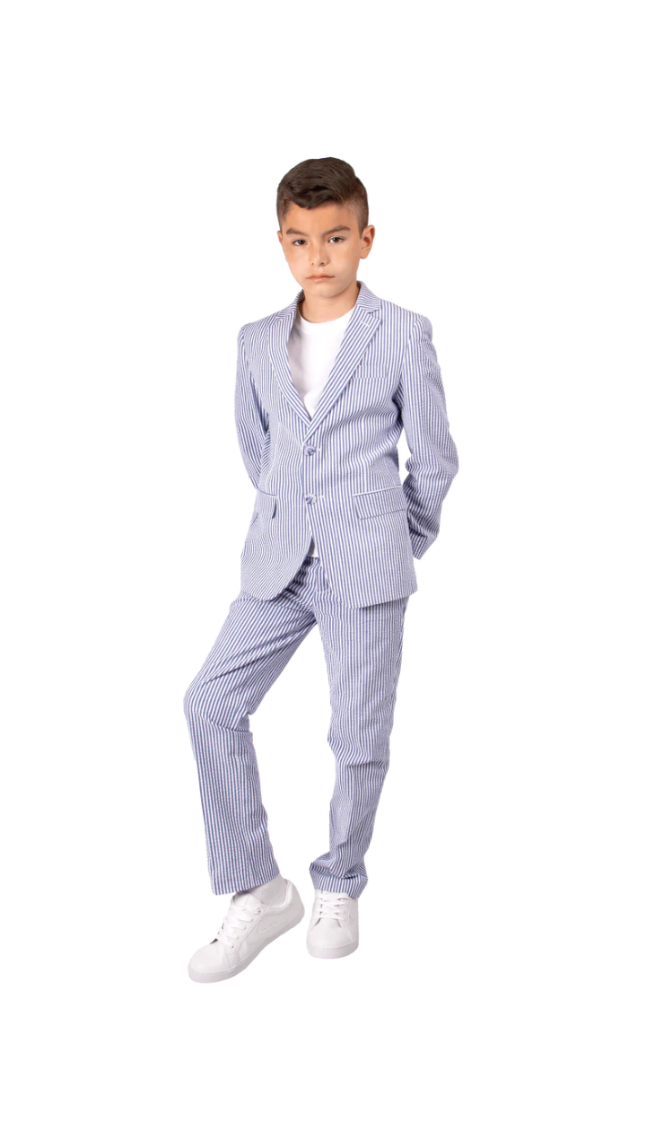 Ferrecci Boys Blue Seersucker 2-Piece Suit Set – Summer Kids Suit
