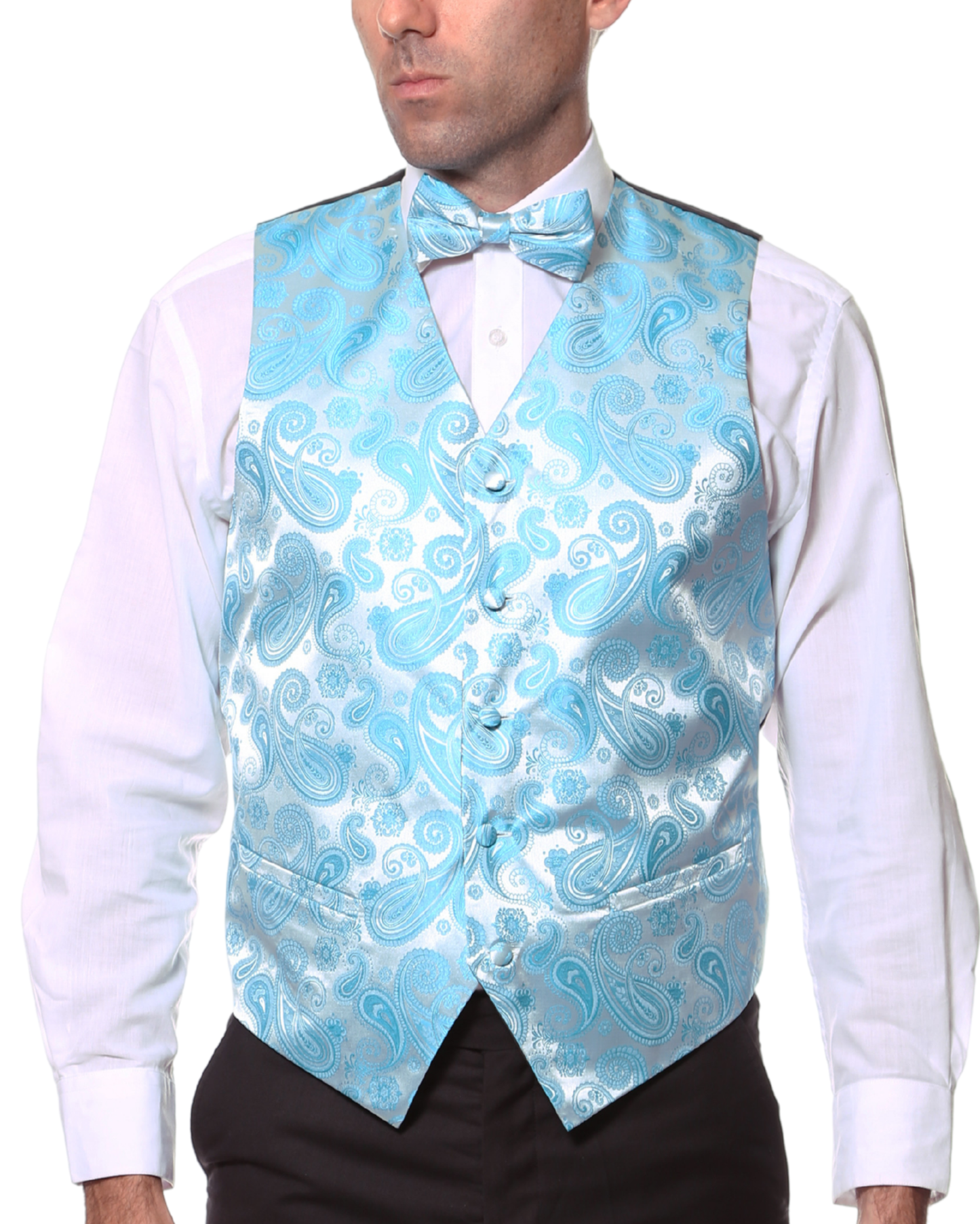 Ferrecci Mens PV350 - Turquoise Paisley with Turquoise Back Adjustable Vest Set