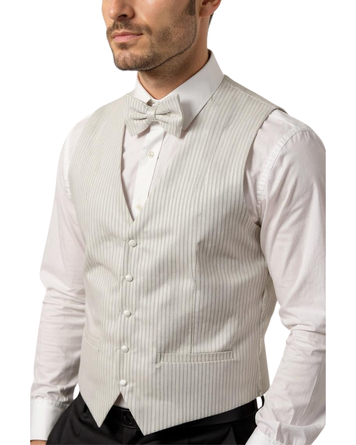 Ferrecci Mens PV400 - White Stripped with White Back Adjustable Vest Set