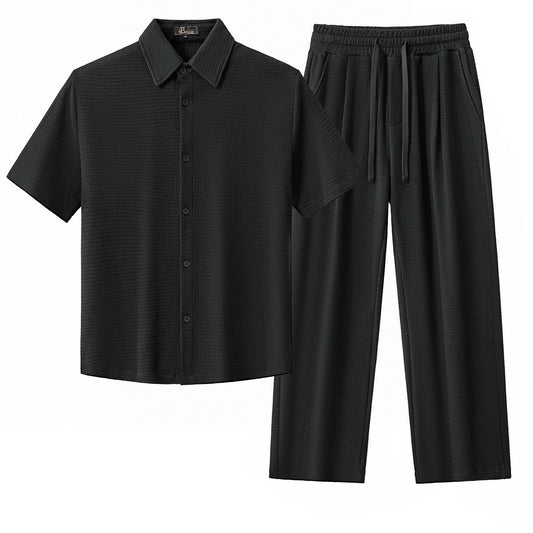 Vista Set – Waffle Textured Shirt & Pant BLACK - My Men's Shop