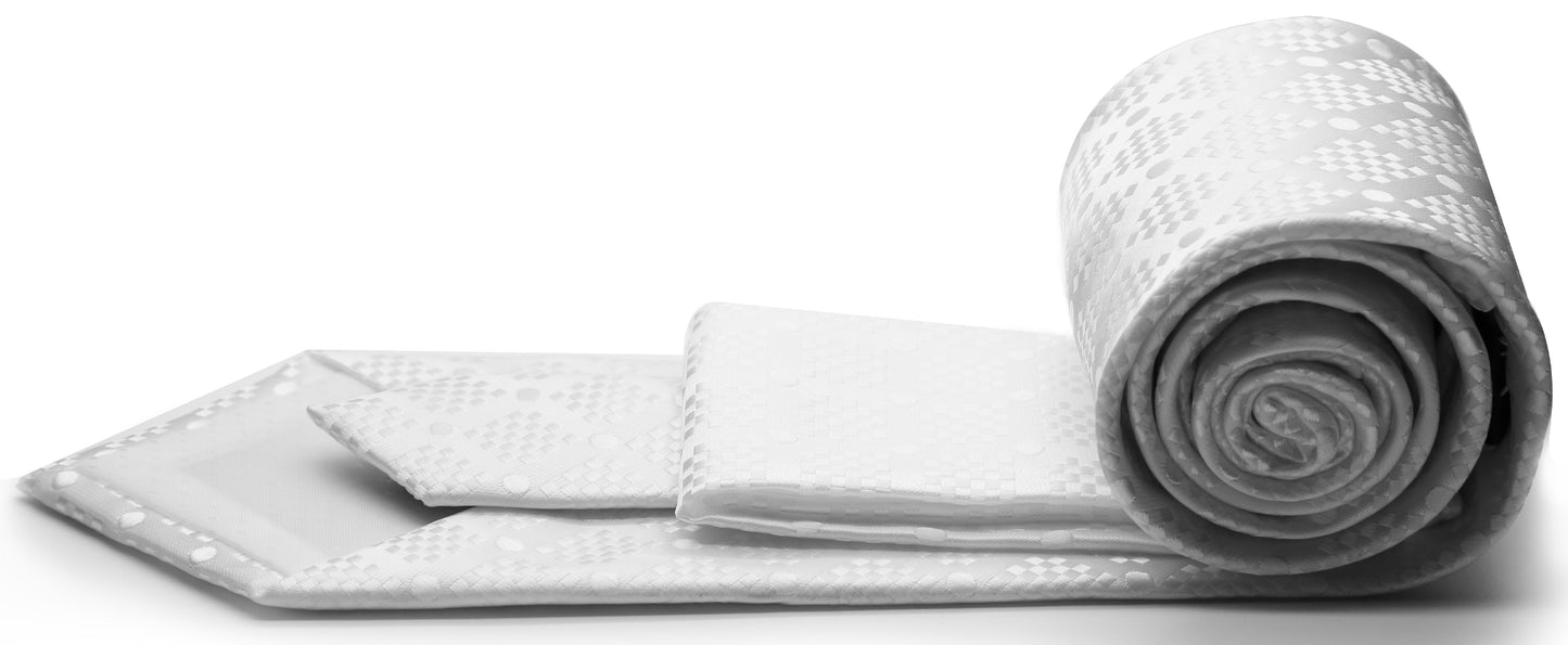 Mens Dads Classic White Circle Pattern Business Casual Necktie & Hanky Set XO-6