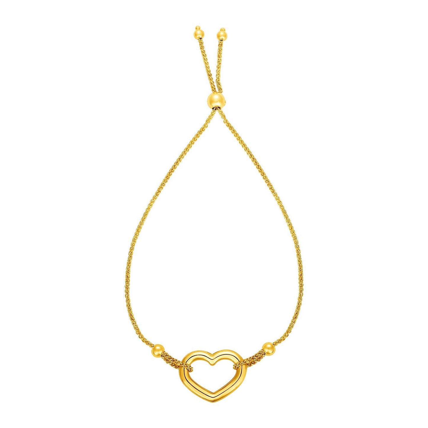 Pulsera Ajustable con Corazón Calado Brillante en Oro Amarillo de 14k