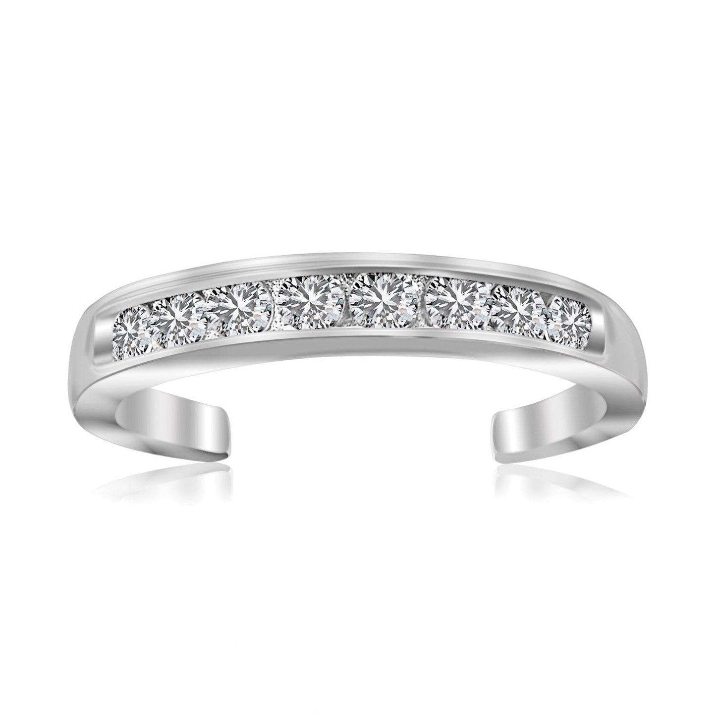 Anillo de Dedo del Pie de Plata de Ley con Acabado de Rodio y Detalles de Circonita Cúbica Blanca