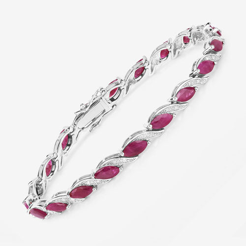 Pulsera de oro blanco de 10K con rubí genuino de 7,78 quilates y diamantes blancos