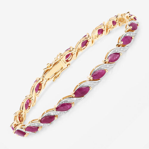 Pulsera de oro amarillo de 10K con rubí auténtico de 7,78 quilates y diamantes blancos