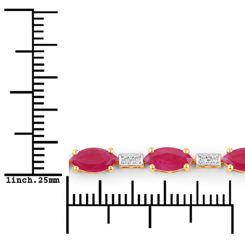 Pulsera de oro amarillo de 14K con rubí auténtico de 7.22 quilates y diamantes blancos